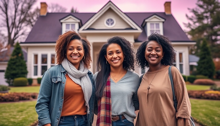 Diverse women smiling in front of a house, marketing to women homebuyers.