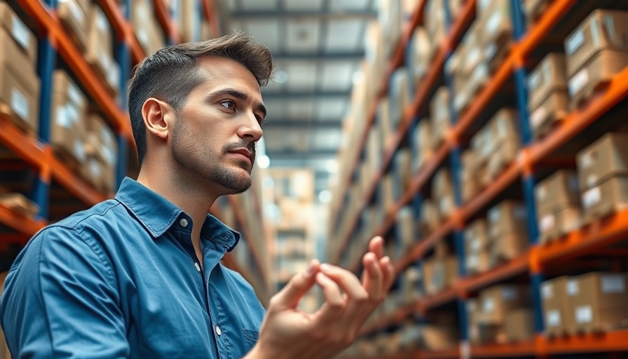 Warehouse worker managing inventory using software.