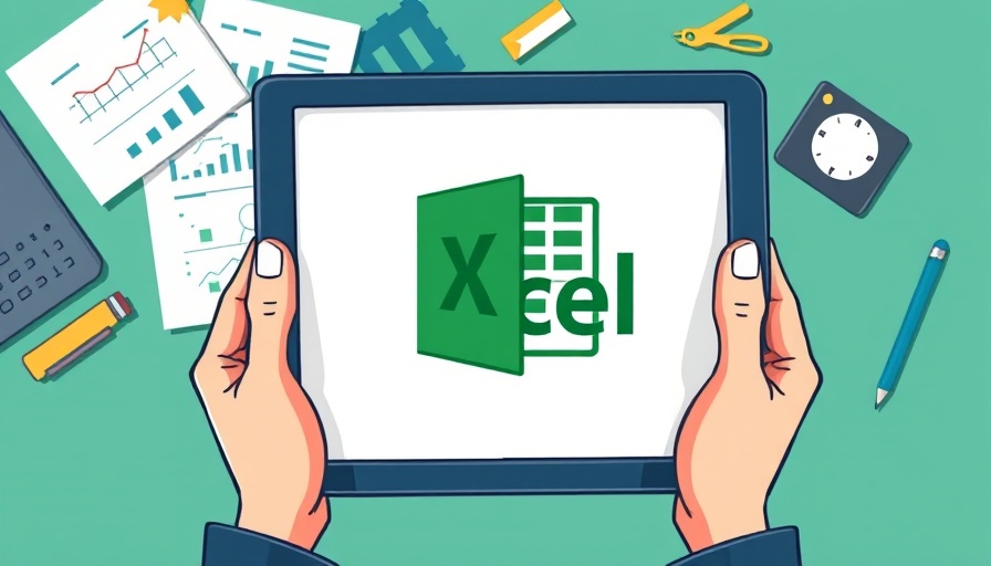 Illustration of a tablet with Excel logo and office tools, Free Excel Test for Interviewing Candidates