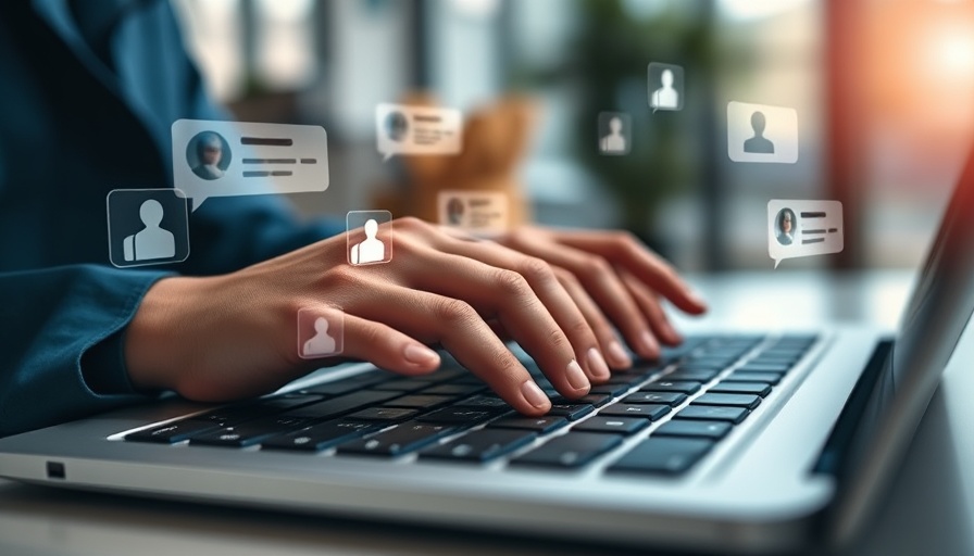 Hands on laptop with social media icons, symbolizing engagement in social media marketing for small businesses.