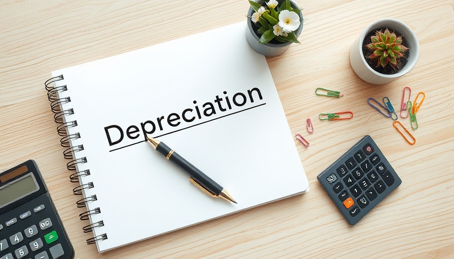 MACRS depreciation calculator concept with notebook, pen, and calculator.