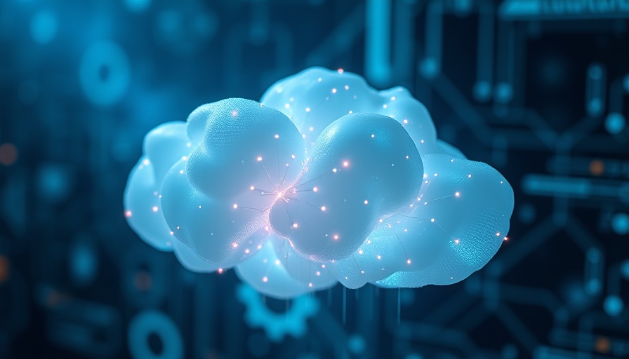 Futuristic AI cloud with circuits in digital space.