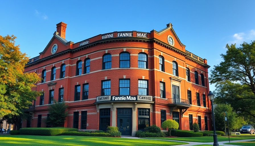 Fannie Mae headquarters, classic brick building, greenery