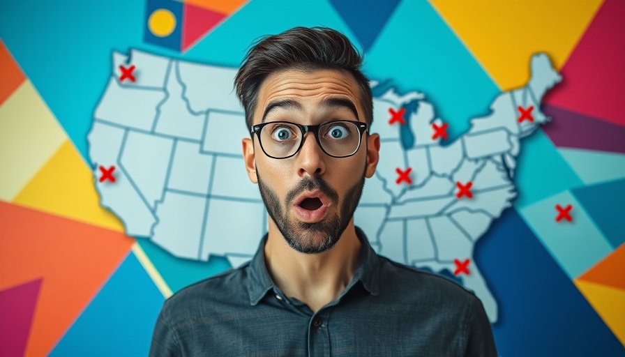 Surprised man with U.S. map discussing housing market inventory rise.