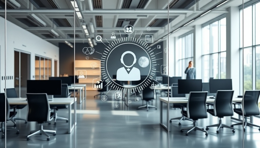 AI in modern recruiting office with digital icons on glass panel.