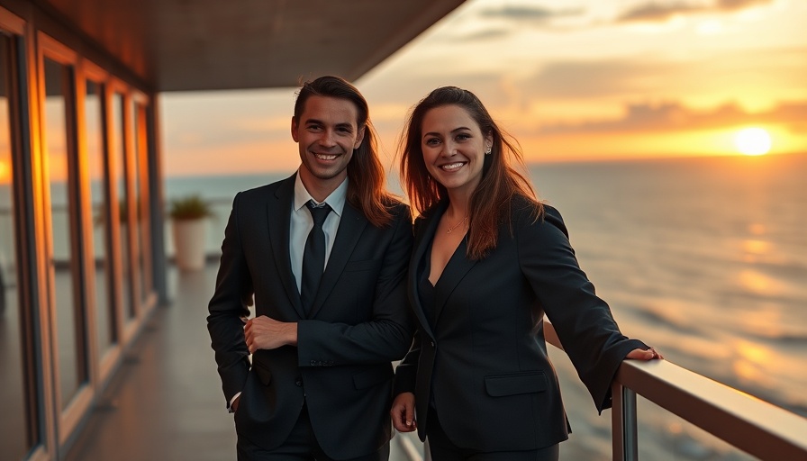 Estate Media with serene sunset background.