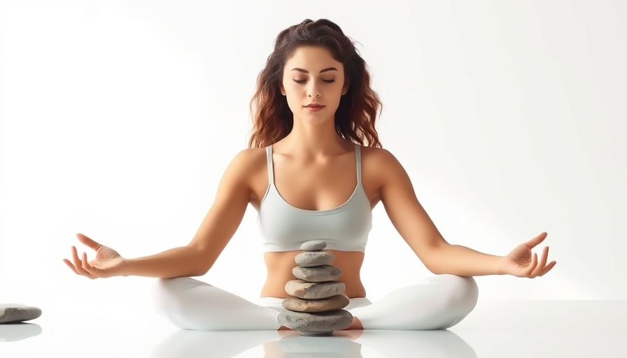 Young woman meditating with text on social media strategies for yoga.