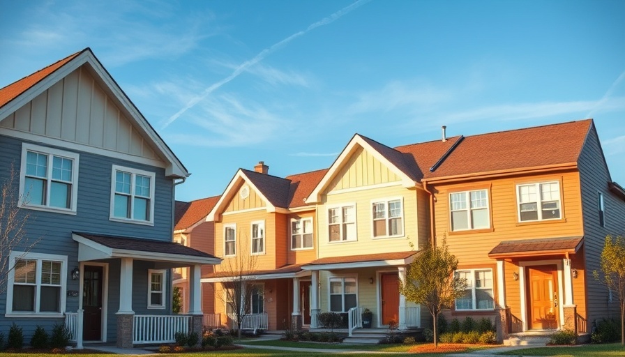 Colorful suburban homes row, bright sunny day, real estate concept.