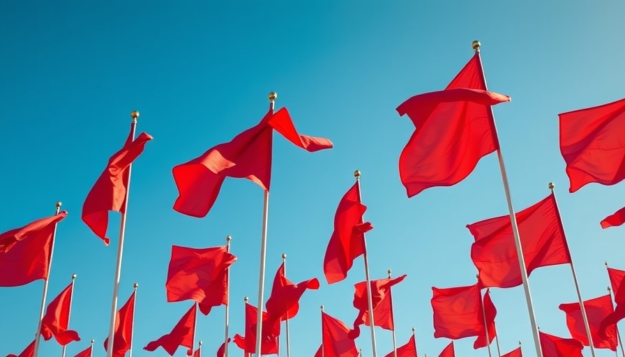 Bright red flags waving under a blue sky, symbolizing toxic real estate team.