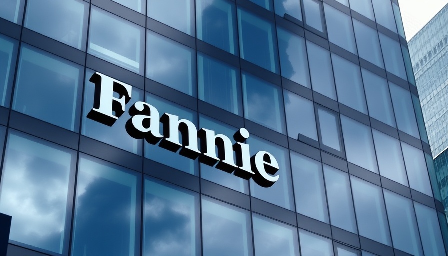Fannie Mae building with logo, reflecting cloudy sky, urban setting.