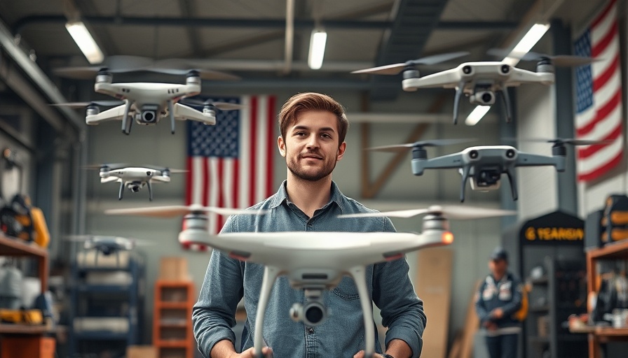 Young man in tech workshop with drones, Brinc Drones funding for police technology.