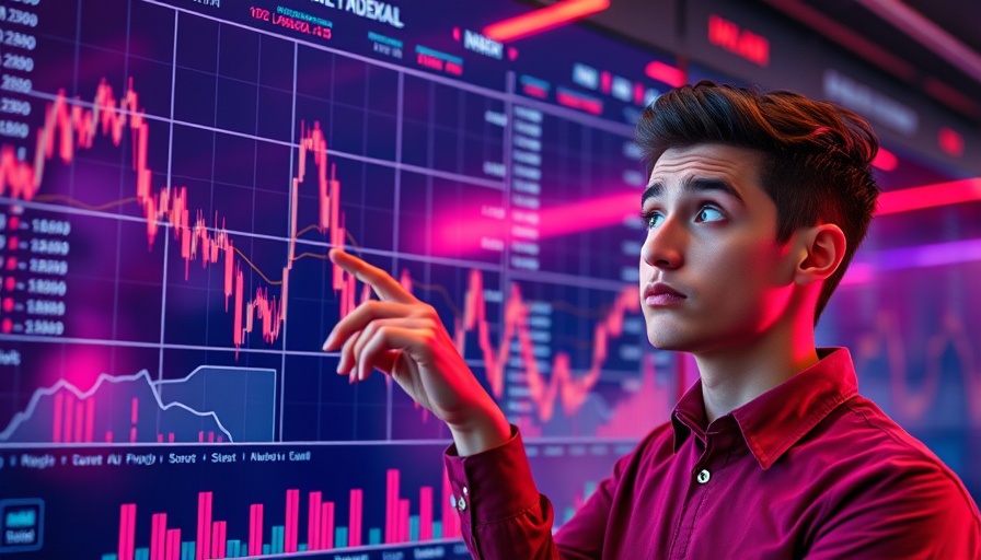 Curious man pointing at stock graph related to inflation-proof investment real estate.