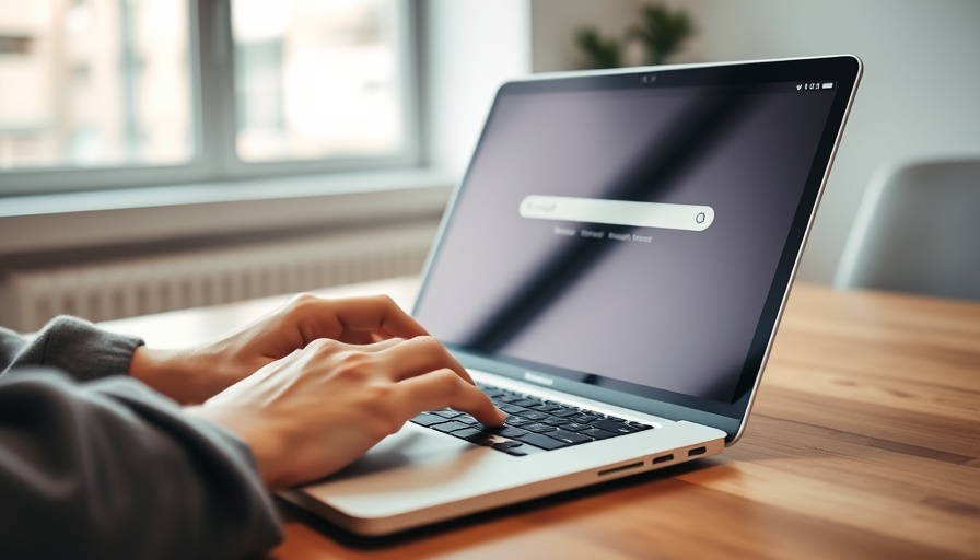 Hands typing on laptop showing search engine, SEO tactics concept.