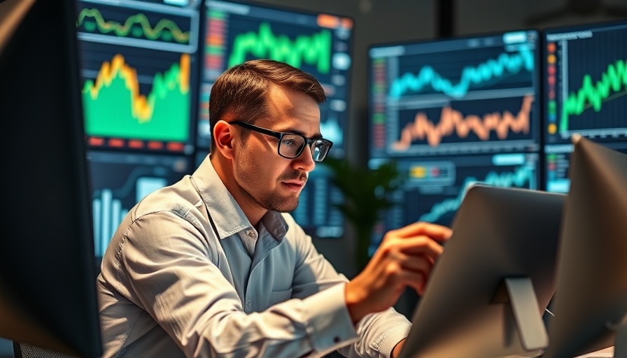 AI for small business finance professional analyzing data in modern office.