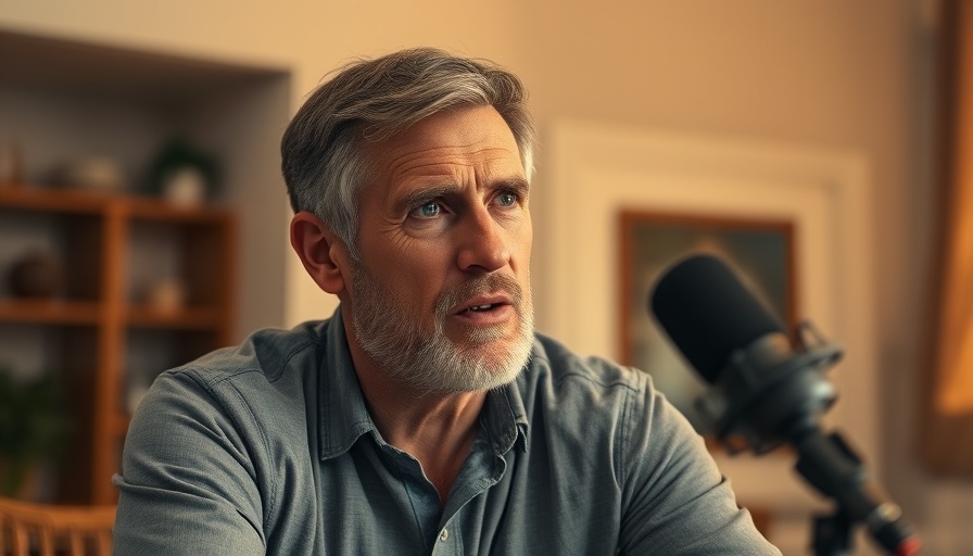 Casual man discussing Facebook marketing updates, home setting.