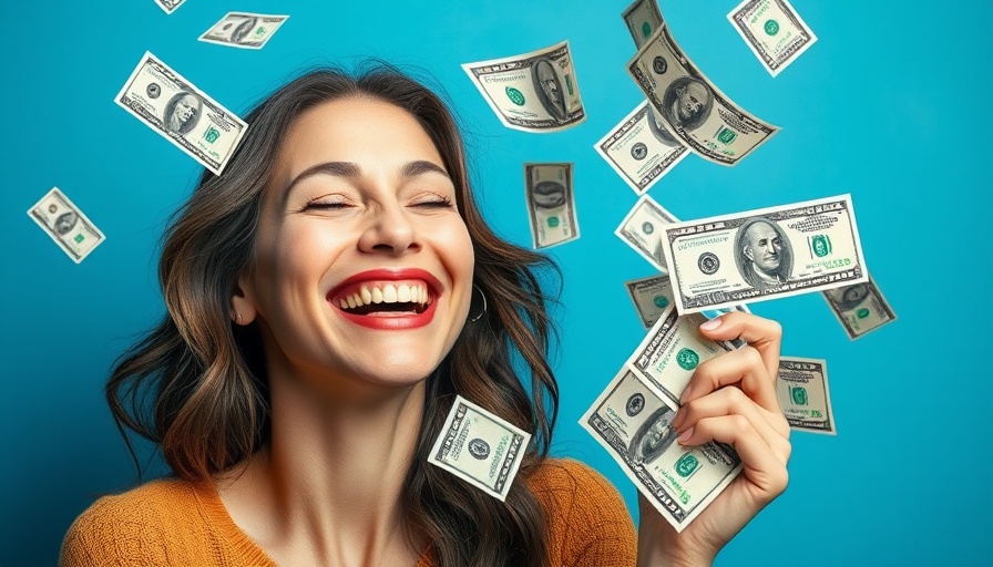 Smiling woman with floating US dollars, FIRE on a Teacher’s Salary.