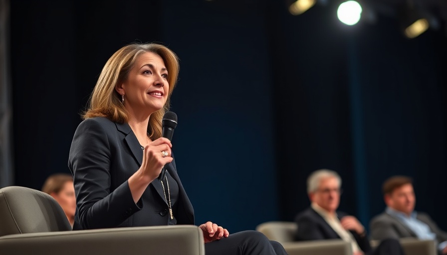 Businesswoman discusses startups stalling before IPO on stage.