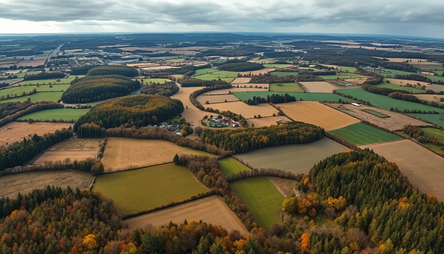 Aerial view of diverse countryside landscape showcasing emerging trends in land acquisition.