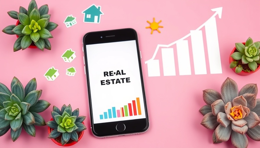 Digital collage of emerging real estate trends, vibrant icons, and charts.