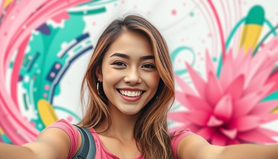 Woman taking selfie with colorful background, trending Instagram Reel examples.