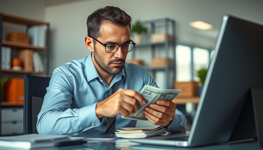 Businessman managing revolving credit in modern office setting.
