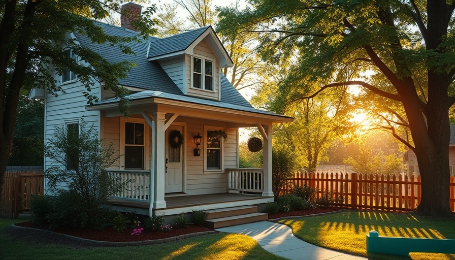 Charming cottage for special lease in real estate, sunlit garden scene.