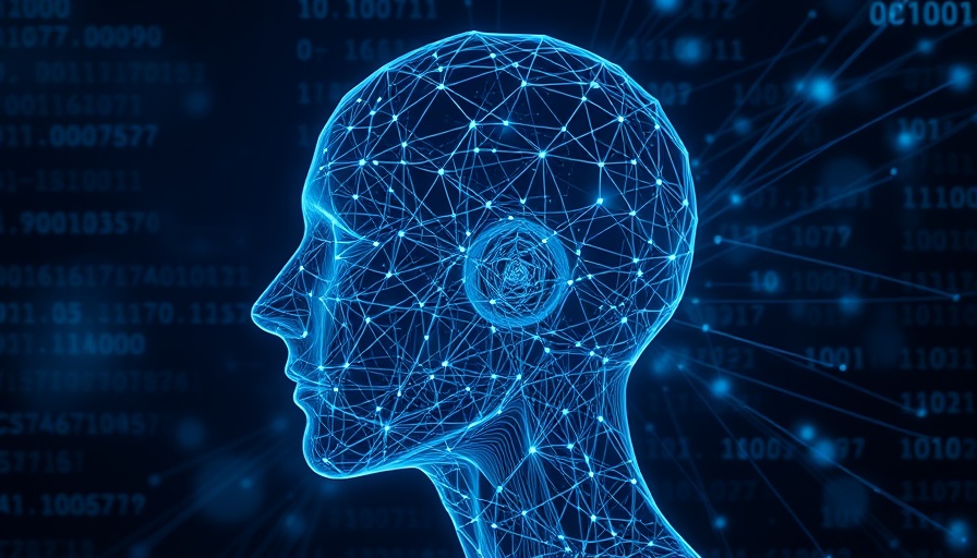 Futuristic AI representation with digital head and code.