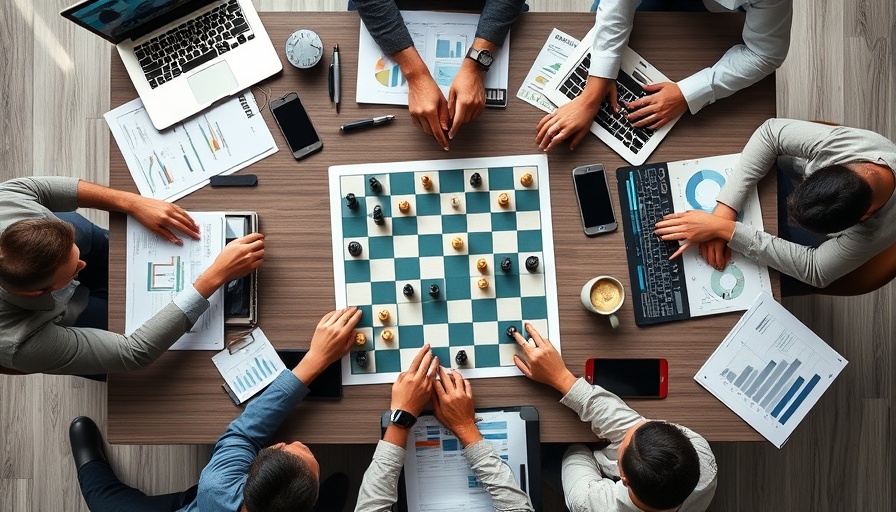 Strategic AI tools marketing setup with chessboard and tech.