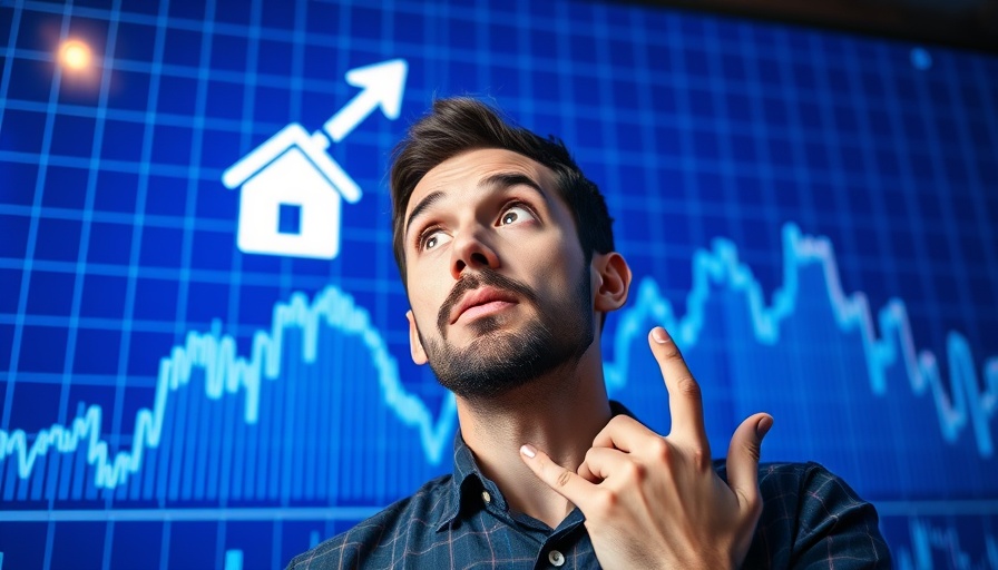Surprised man analyzing Zillow housing market forecast trends in blue.