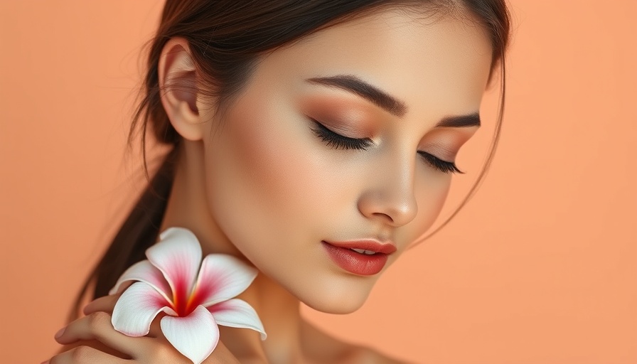 Trends in beauty and skincare marketing text with woman and flower.