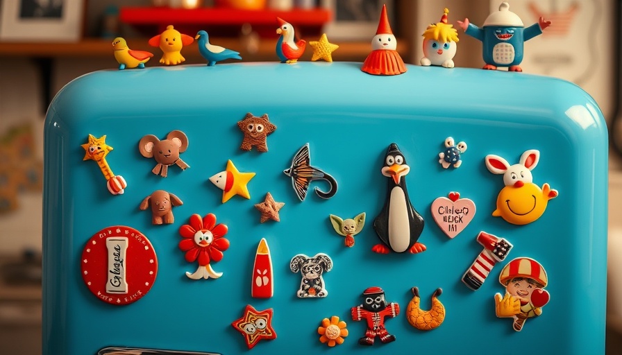 Vibrant magnets on blue fridge with hashtag for TikTok growth.