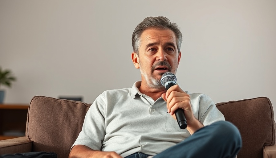 Casual middle-aged man discussing advertising in the Meta AI App, indoors.