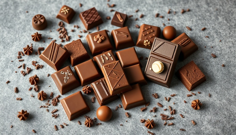 Assorted chocolates and sprinkles on textured surface.