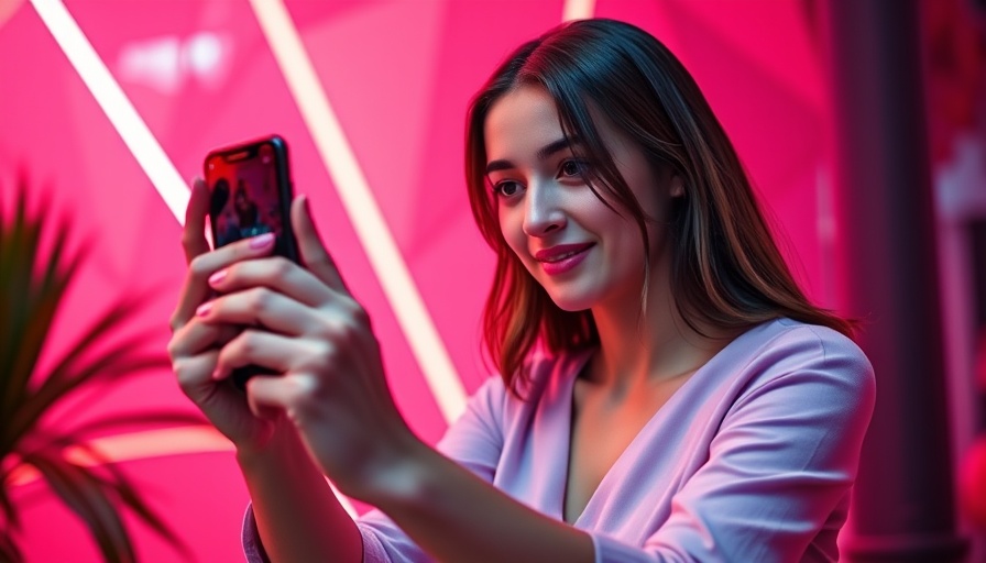 Woman using TikTok in a vibrant setting for real estate strategy.