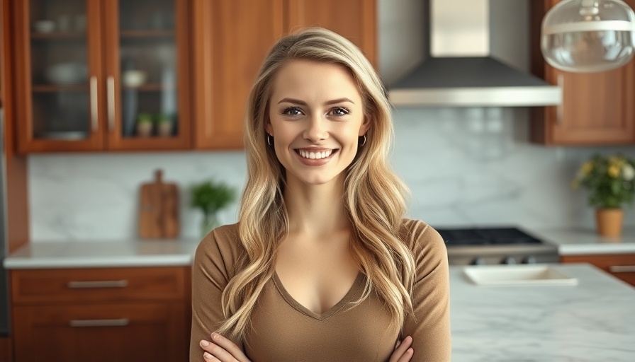 Confident woman in modern kitchen related to Texas bail reform.