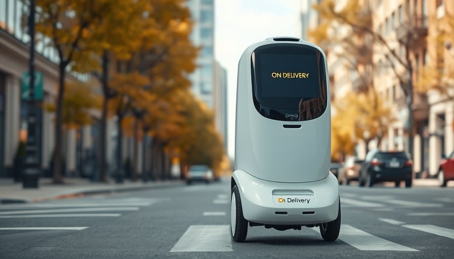 Compact delivery robot on urban street for food delivery and robotics.