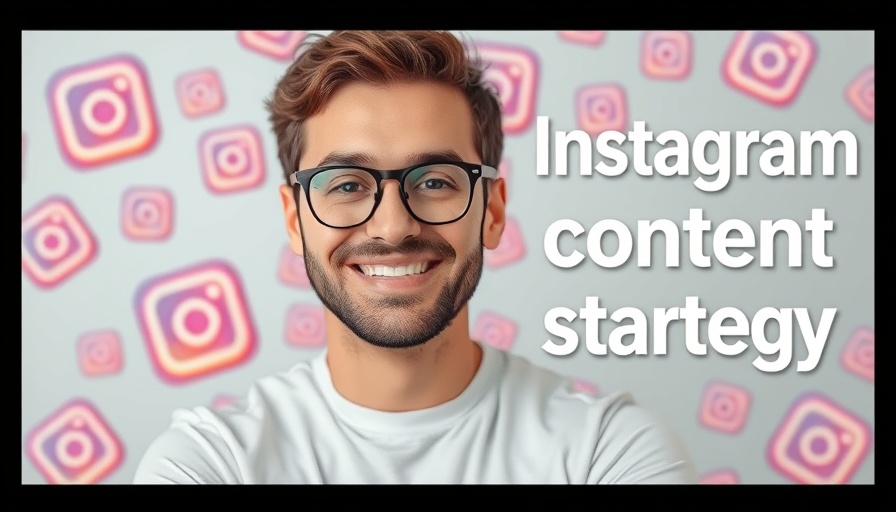 Instagram content strategy graphic featuring man with glasses.
