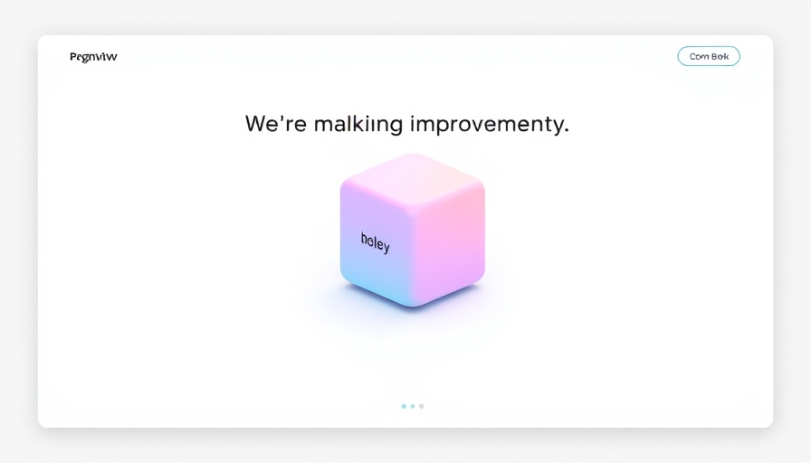 Webpage showing maintenance message with pastel cube and robotic arm.