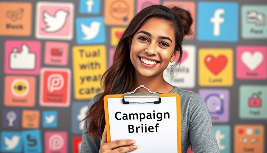 Creating an Influencer Campaign Brief: woman with clipboard, colorful icons.