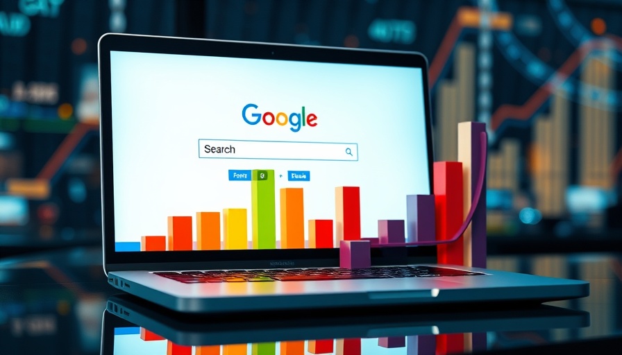 Google AI real estate marketing on laptop with growth graphs.