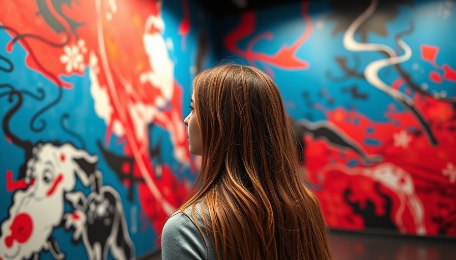 Artistic mural observed by young woman in gallery; how top agents stay top of mind.