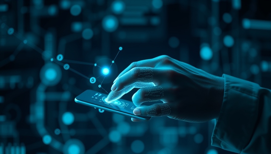 Smartphone interaction with dynamic digital data streams symbolizing Ocusell Restb.ai partnership.
