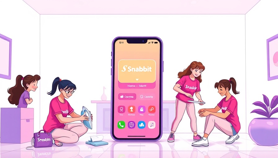 Snabbit app illustration with women cleaning and ironing, highlighting Indian home services startup.
