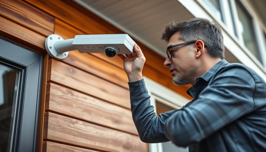 Man installing camera for home security services.
