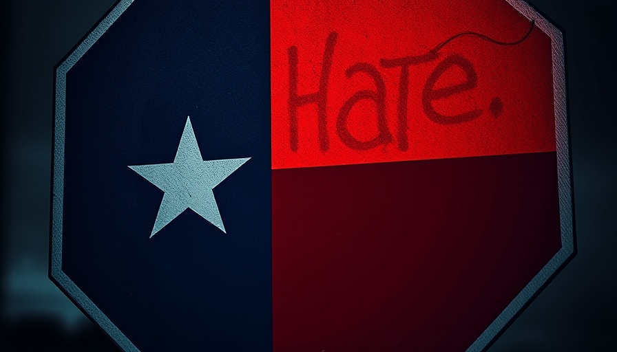 Texas flag and stop sign with 'Hate' concept, against hate speech.