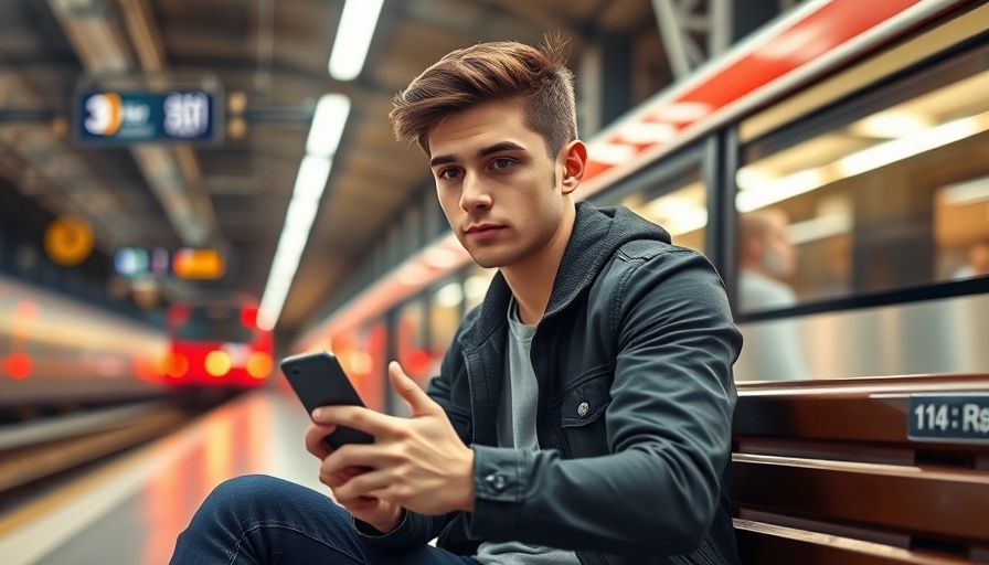 Man at train station checking phone for holiday returns info