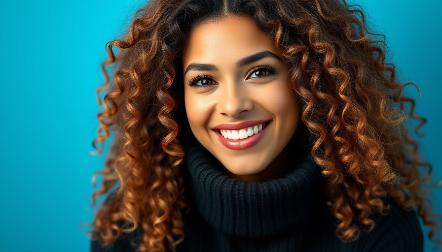 Smiling woman creating a better value proposition on blue background