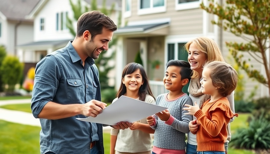 Real estate agent with family discussing house purchase strategies.