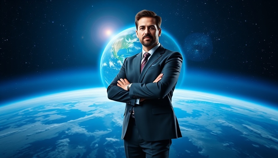 Businessman with Earth backdrop, signifying Douglas Elliman International Expansion.