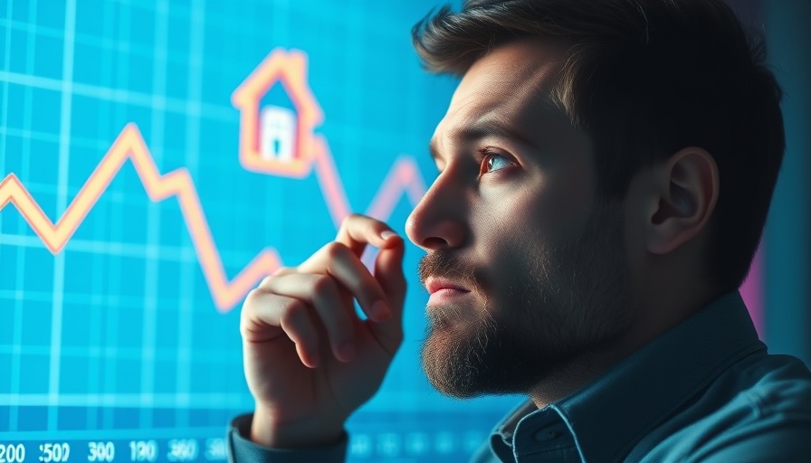 Contemplative man considering housing market trends with charts.